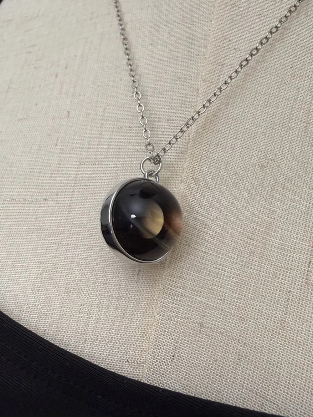 Moon & Saturn Necklace Silver Space Pendant Celestial Jewelry Round Charm